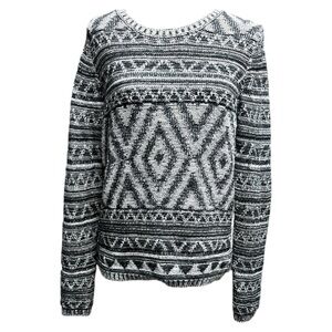 Lucky Brand Geometric Patterned Sweater - Black and White Size XL